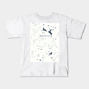 Aquarius White Blue Zodiac Design - Astrology Night Sky Kids T-Shirt